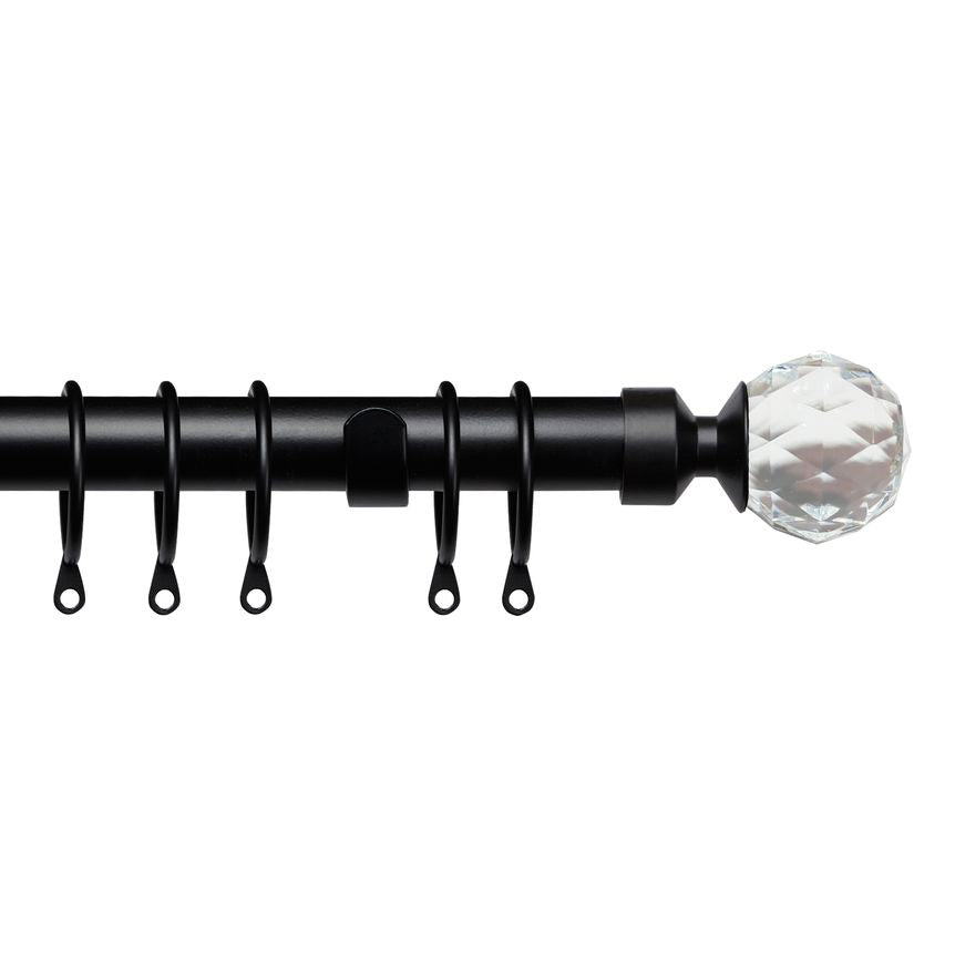 25-28mm Pristine Crystal Pole Extendable Curtain Pole Black