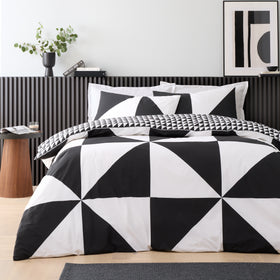 Style Sisters Bold Geo Pure Cotton Duvet Cover Bedding Set Black White
