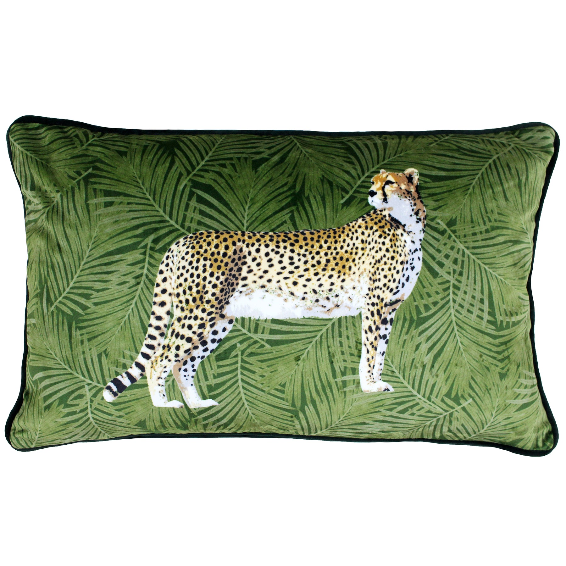 Cheetah Forest Velvet Boudoir Filled Cushion 30cm x 50cm Green