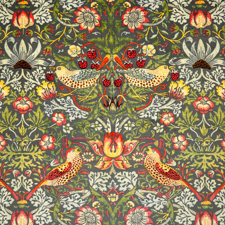 William Morris Grey Strawberry Thief Velvet Fabric | Terrys