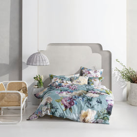 Linen House Lena Floral Single Duvet Cover Bedding Set Blue