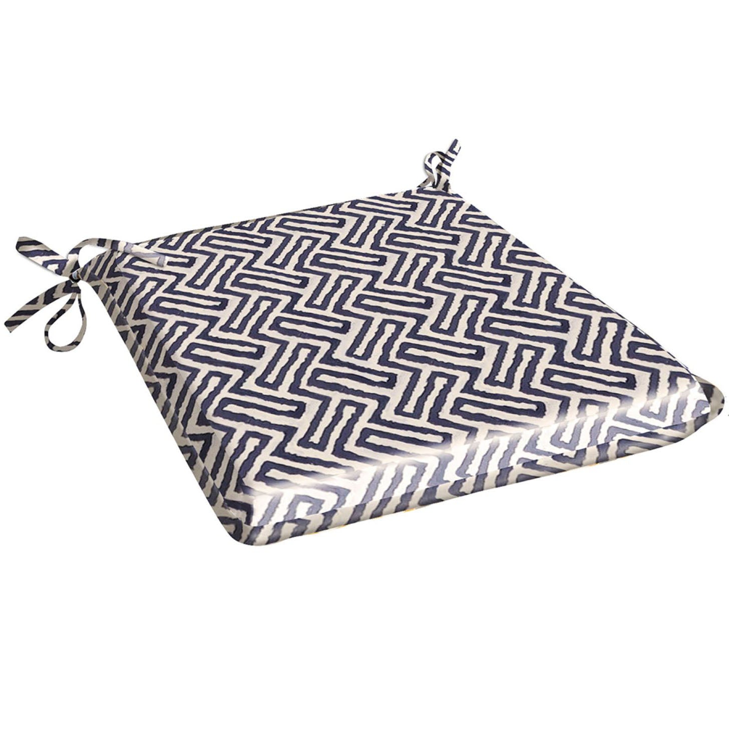 Geometric Water Resistant Outdoor Square Seat Pad 42cm x 42cm Blue