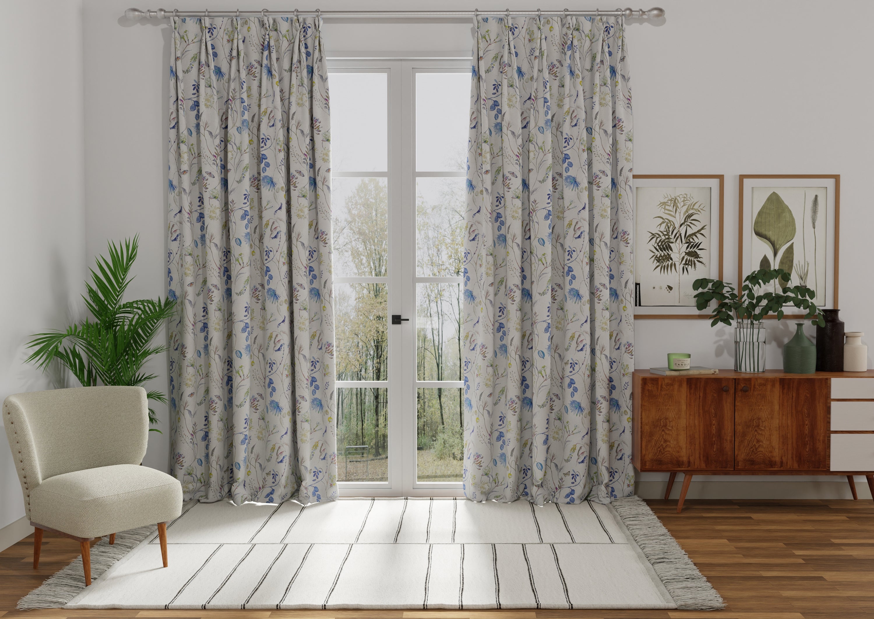 Grove Autumn Floral 3 Pencil Pleat Curtains