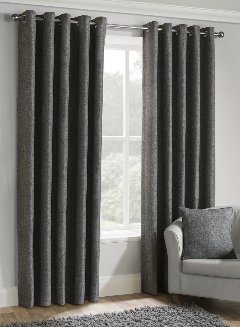 Versailles Ready Made Lined Eyelet Curtains Charcoal