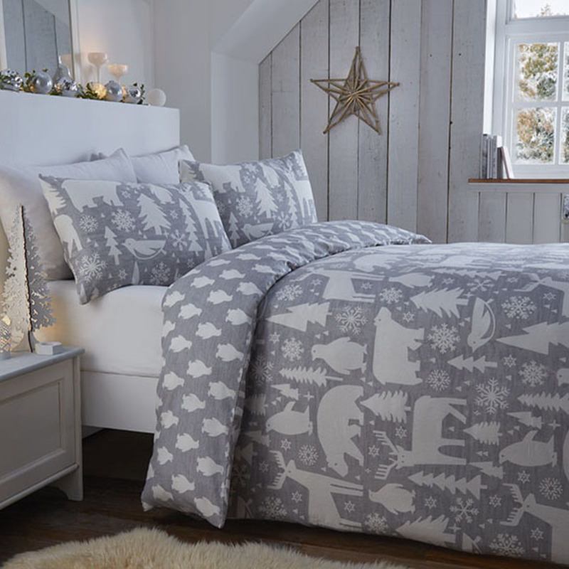 Arctic Animals Brushed Cotton Bedding Set Grey