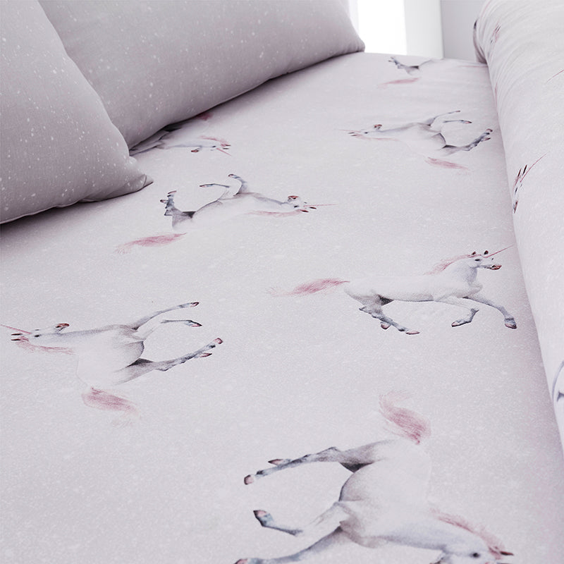 Pink Catherine Lansfield Enchanted Unicorn Bed Linen Fitted Sheet 