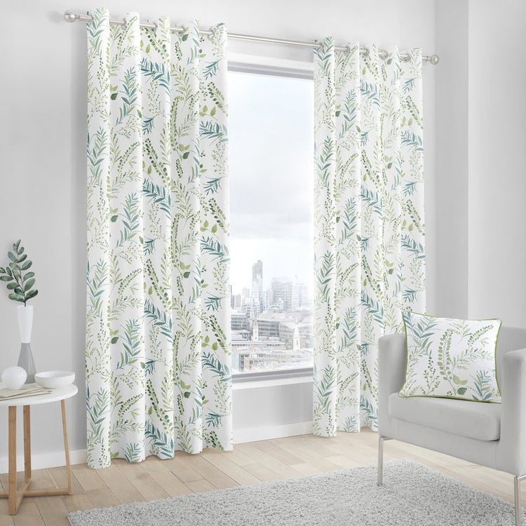 Fernworthy Ready Made Lined Eyelet Curtains in Green | Cheap UK ...