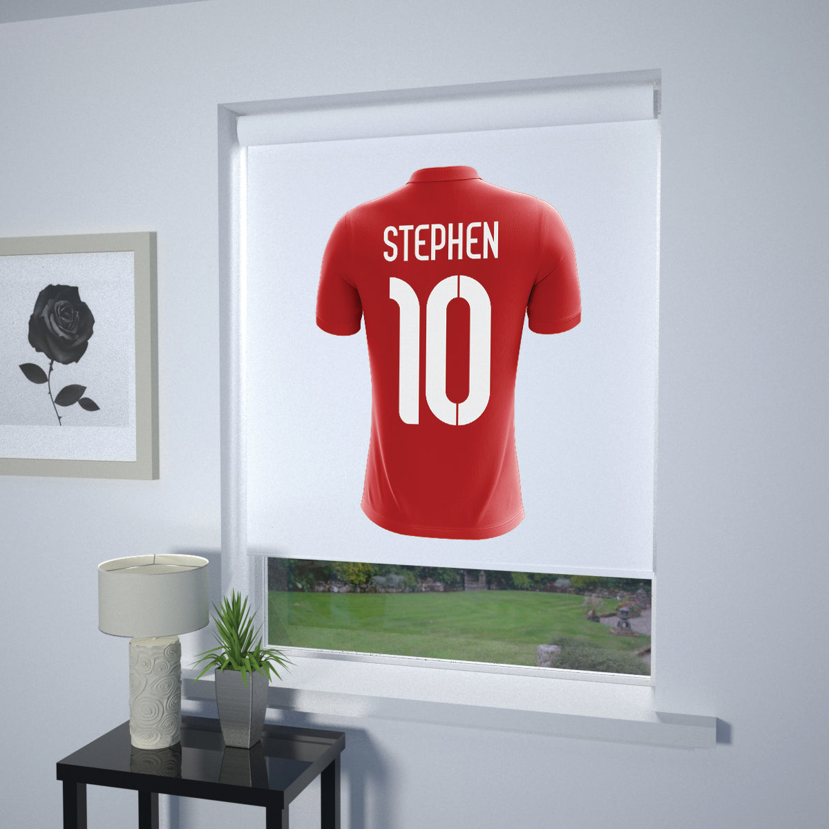 Football Personalised Roller Blind Red (White Background)