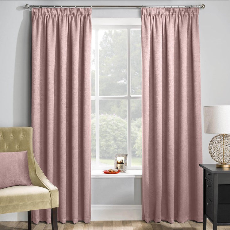 Blush Matrix Thermal Blockout Ready Made Pencil Pleat Curtains | Terrys