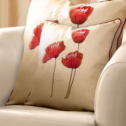 Poppies Filled Cushion 45cm x 45cm Cream